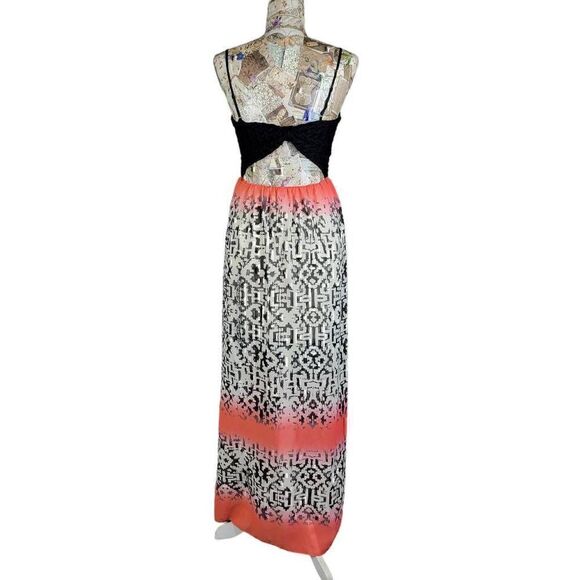 Trixxi Black Sweetheart Stretch Knit Bodice Flowy Sunset Skirt Open Back Dress - Picture 8 of 11